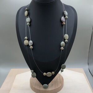 Artisan wire floating illusion jasper stones layered necklace.
